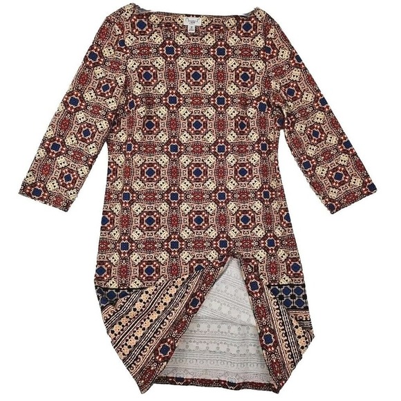 Maggy L Weekend Shift Dress Size 12 Geometric Print 3/4 Sleeve Red Blue Career. - Picture 3 of 9